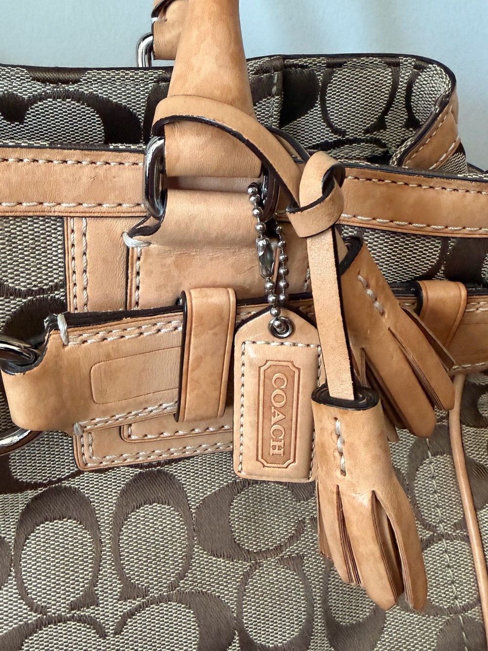 Coach Signature Tan and Brown East West Handbag - Picture 3 of 10